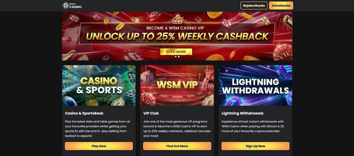 WSM Casino – 5000+ kaszinójátékot tartalmazó online casino élő osztókkal